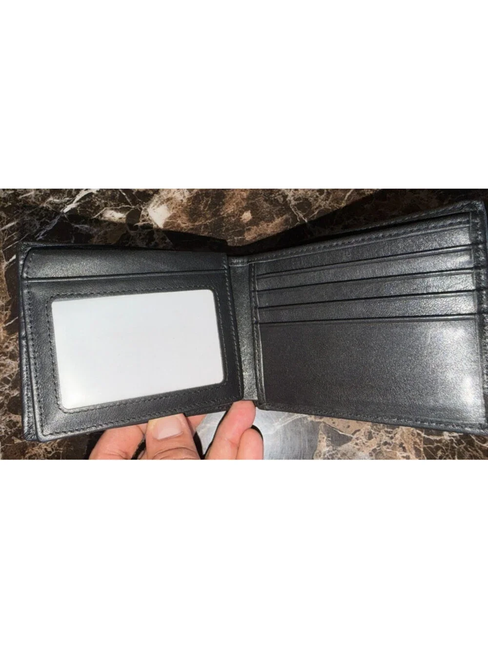 Sigtrenk  Men’s Black Leather Bifold Wallet ID Window Slim Minimalist
